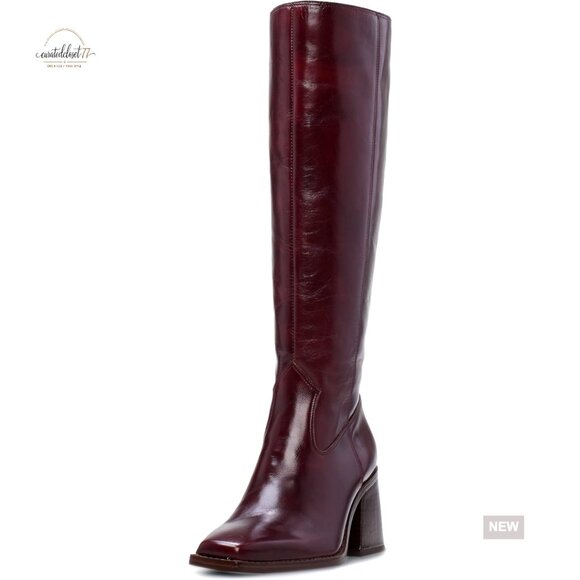 Women's Knee High Leather Boots 3-Inch Block Heel Square Toe